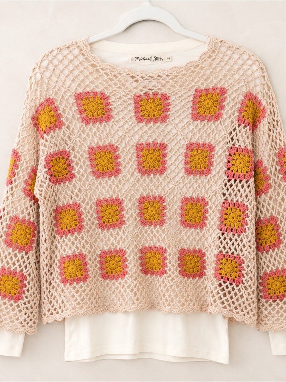Michael Stars Charlie B Crochet Granny Square Layered Sweater Set - Picture 2 of 11